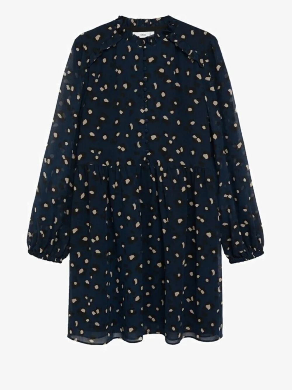 Mango Flowy Navy Polka Dot Mini Dress - Picture 6 of 12